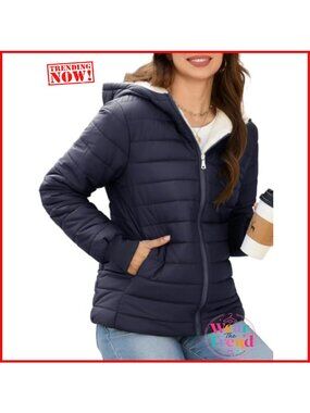 Women's Fleece Lined Puffer Jacket Windproof Water-Resistant Hooded Winter Coat